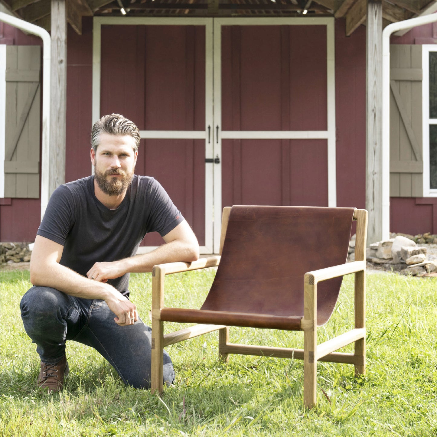 Wood & Leather Sling Chair
